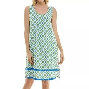 Roudelain Women’s Printed Tassel-Trim Tank Nightgown Size S, Green
